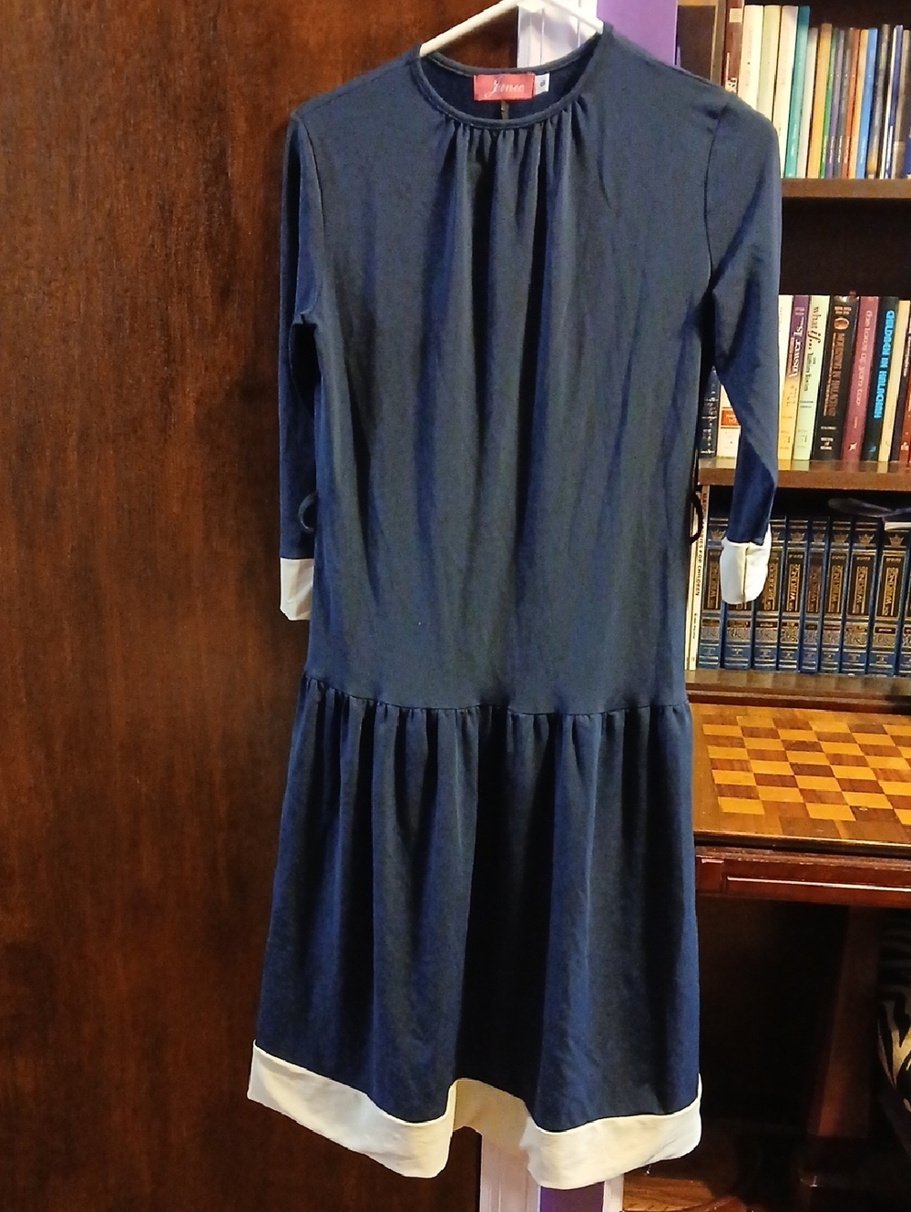 Girls Navy Swim Coverup  Dress with White Trim